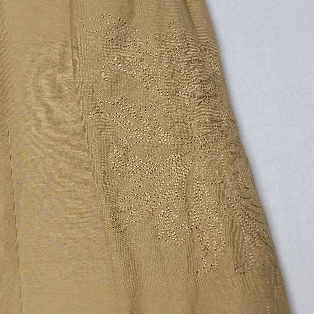 Empra Mens Tan‎ Linen Blend Embroidered Blazer Sport Coat 42L Paisley Lining